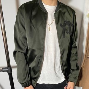 HM x The Weeknd green embroidered bomber jacket